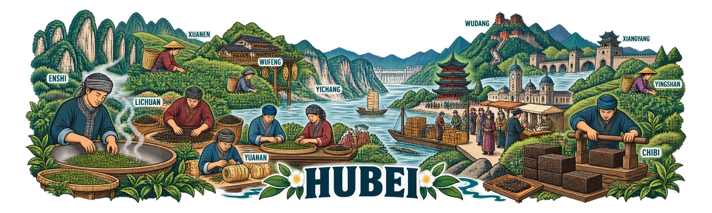 Hubei — Tea mountains around low water