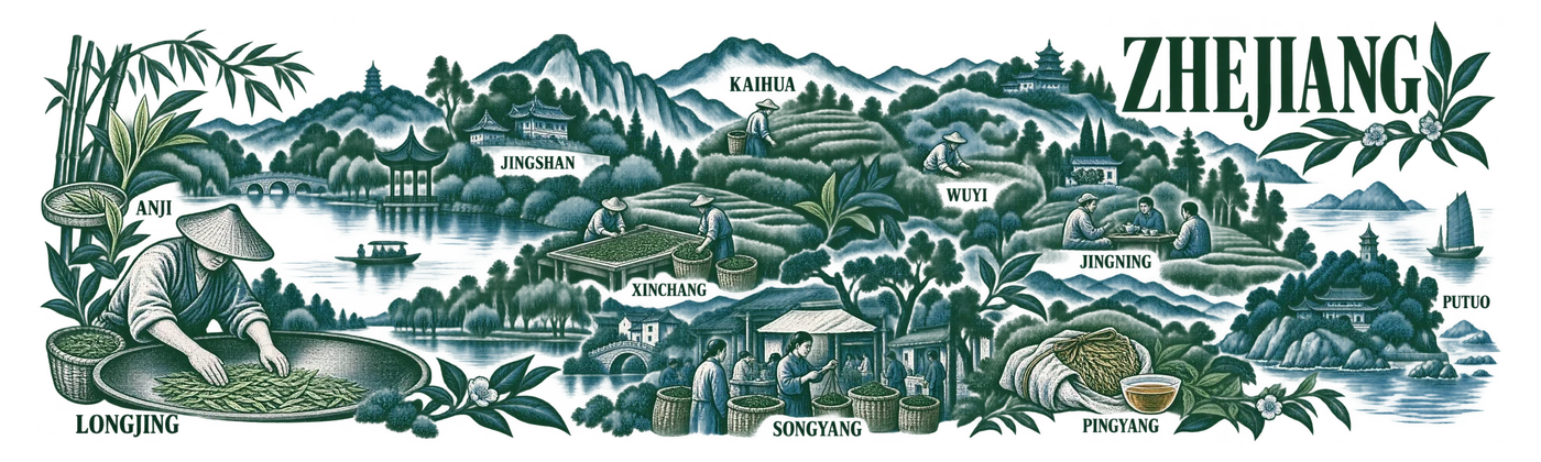 Zhejiang — Hands, leaf, and lake arc
